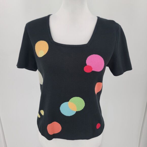 Designers Originals Sweater Womens Petite Medium PM Polka Dot Square Neck Mod - Picture 1 of 9